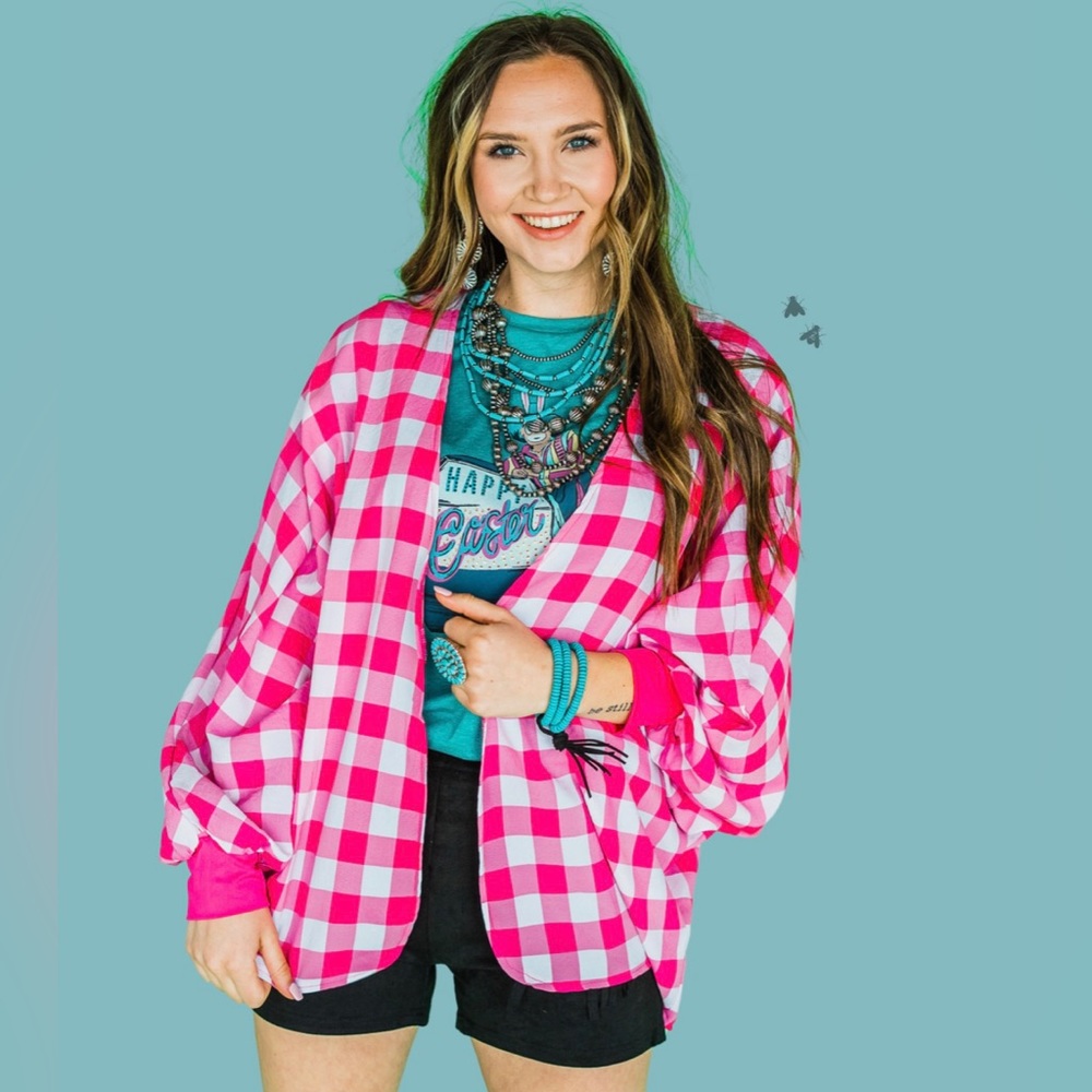 NWT! Fabulous Pink & White Check Kimono/ Jacket! 🦩